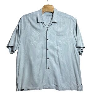 Tommy Bahama Mens 2XB Light Blue 100% Silk Jacquard Leaf Camp Shirt Short Sleeve